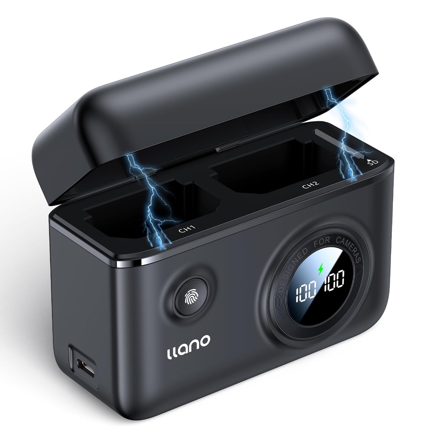 llano 18W Fast Dual Camera Battery Charger for DJI Osmo 360, Action 5 Pro, Action 4 and 3 Action Camera, Smart Digital Display, Magnetic Snap Cover