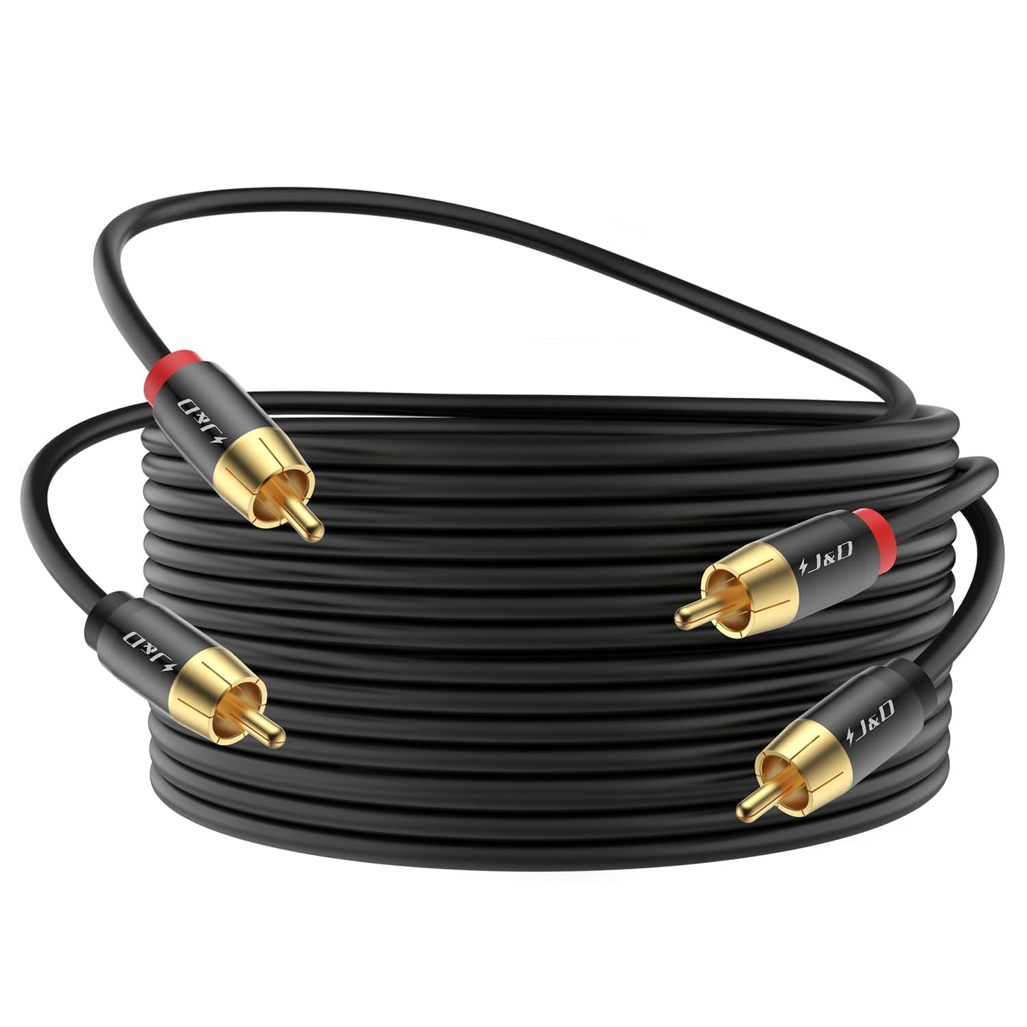 J&D 2 RCA M/M Stereo Audio Cable, 20 FT RCA Audio Cable Gold-Plated Copper Shell 2RCA Male to 2RCA Male Stereo Audio Cord for Home Theater, HDTV