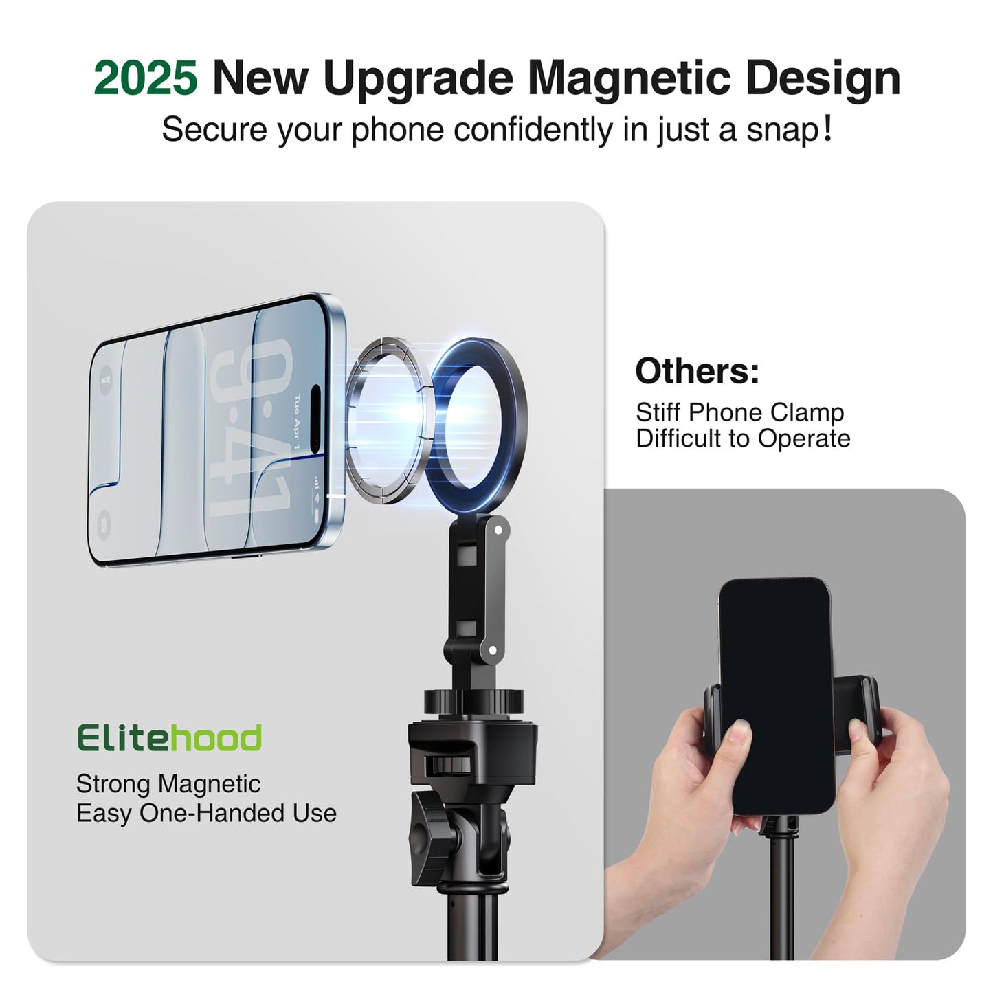 elitehood Magsafe Tripod Mount Adapter with 1/4” Screw & Hot Shoe, Lightweight Compact Cell Phone Tripod Mount for Camera, iPhone Camera Holder