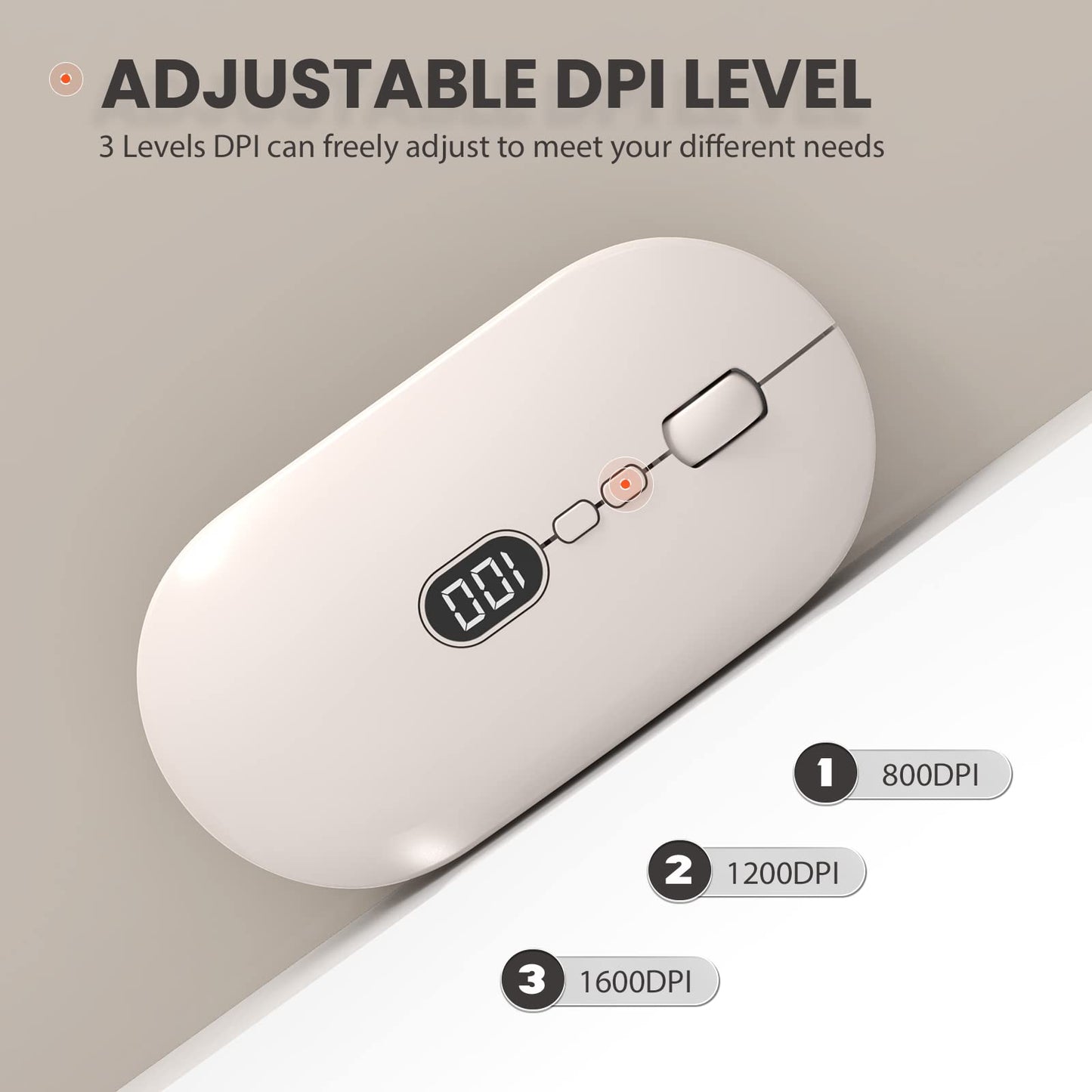 MAGIC-REFINER X1 Wireless Computer Mouse for Laptop with Battery Level Visible, 2.4G Portable Ultra Slim USB Mouse, Silent Click 1600 DPI