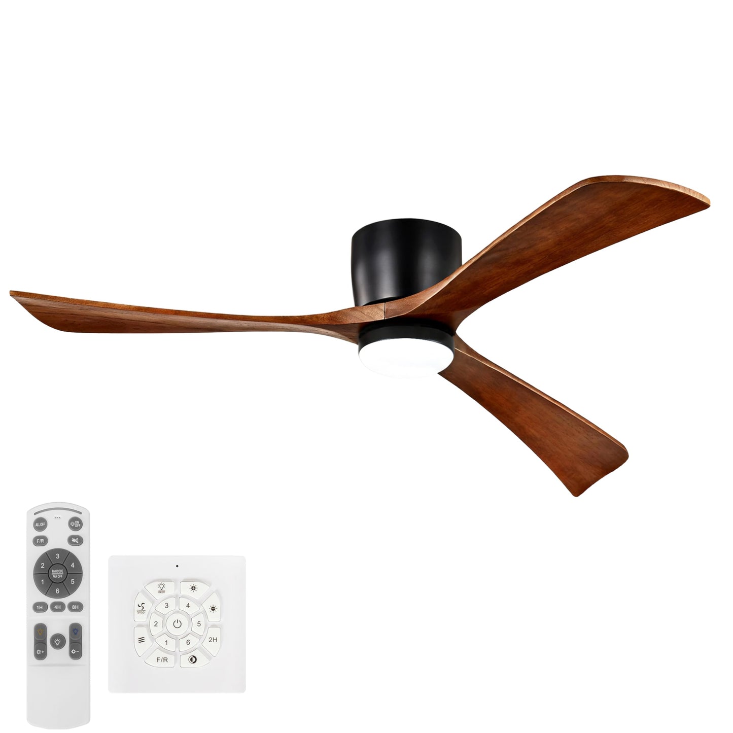 Wanze of ocean Ceiling Fans with Lights 52 Inch Flush Mount, Wood Blade, LED Dimmable DC Reversible Modern Ceiling Fan with Remote Control