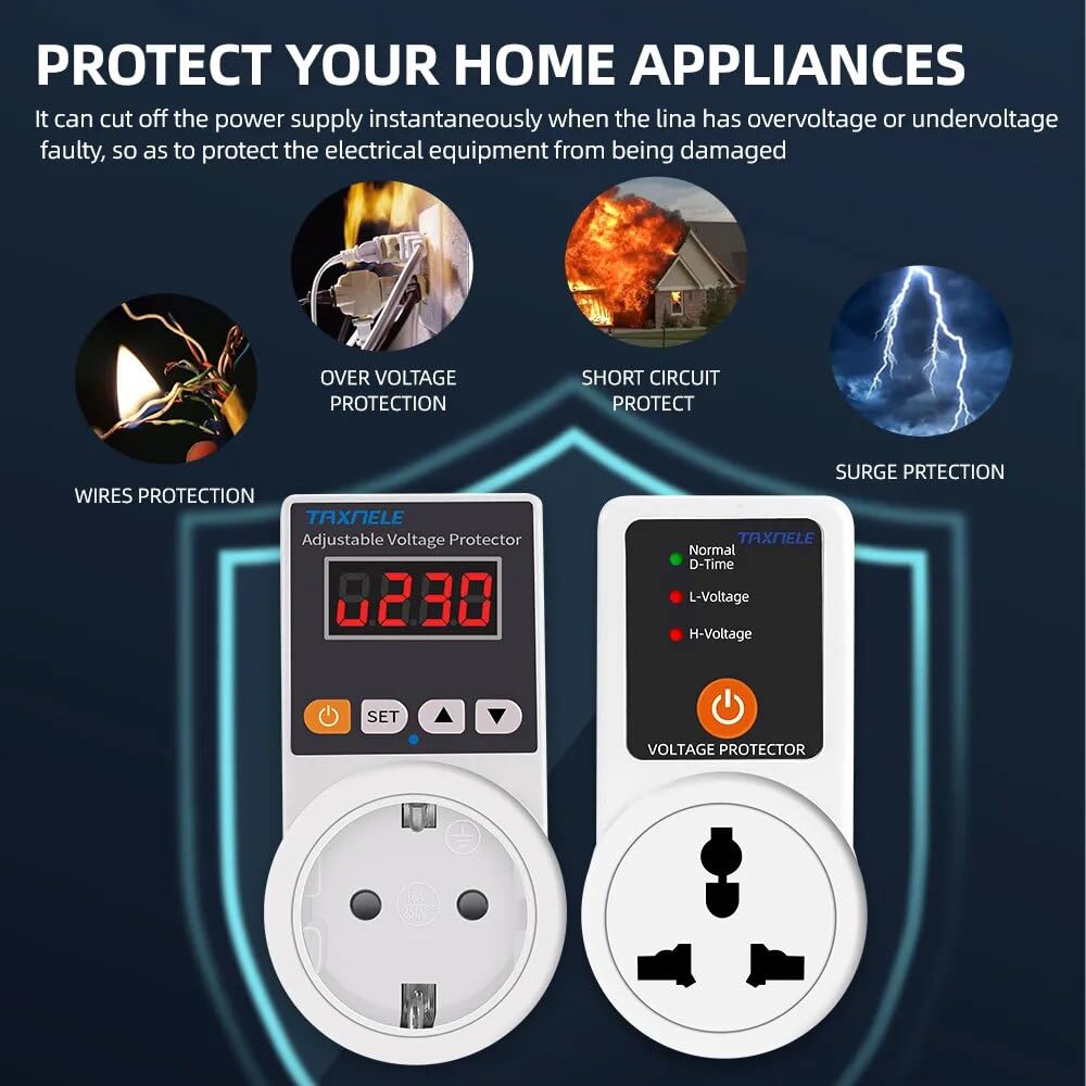 AC 220V 16A Automatic Adjustable Voltage Surge Protector Socket Power Safe Protector (Universal/UK/US/EU Plug) (Universal with Display), Default