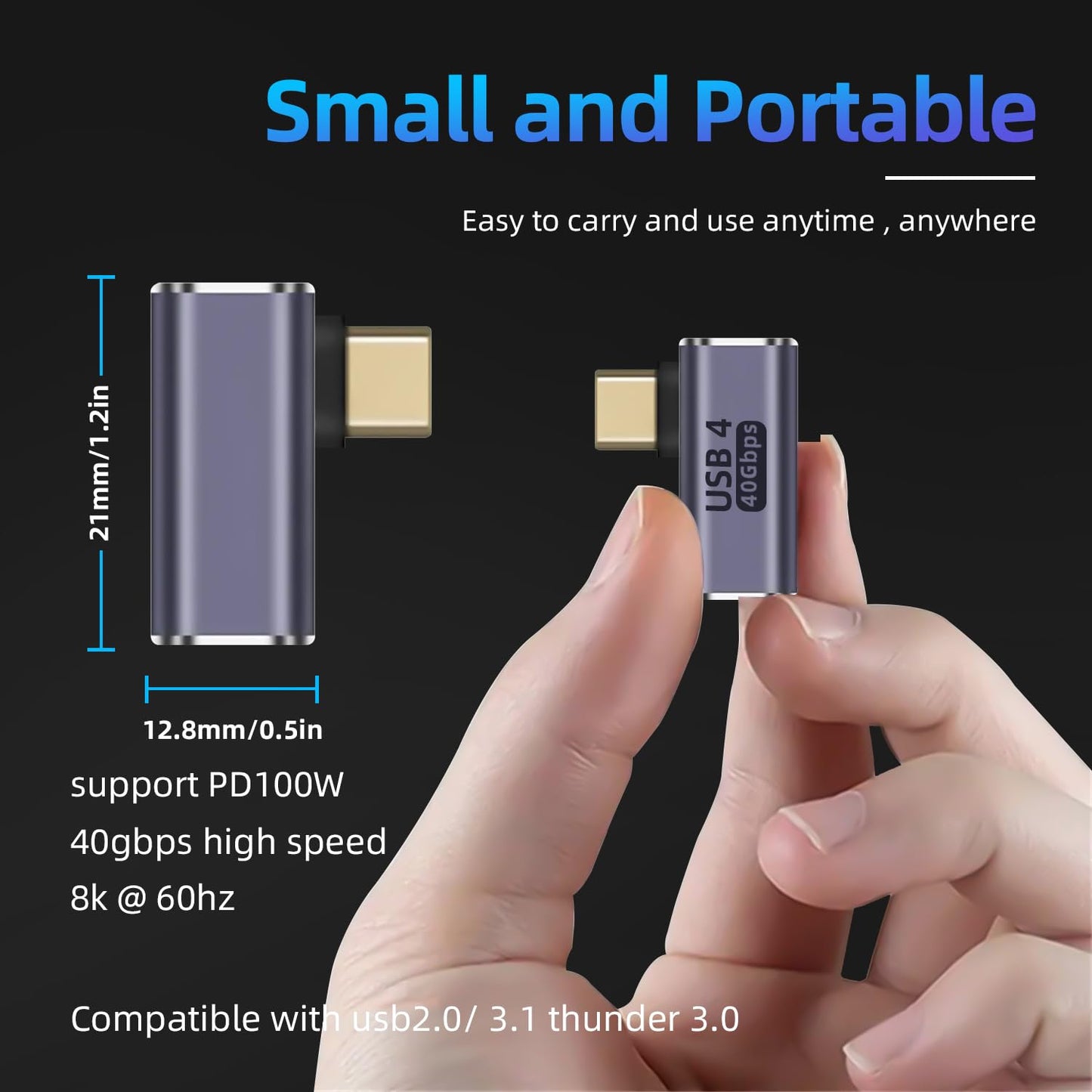 USB C 90 Degree Adapter (2 Pack), 40Gbps Data Transfer USB Type C Male to Female Right Angle Extender for Steam Deck,Switch,Thunderbolt4, Laptop…