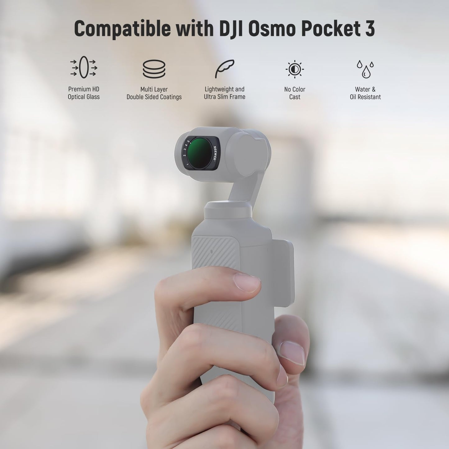NEEWER Magnetic ND Filter Set Compatible with DJI Osmo Pocket 3 Creator Combo Accessories, Variable Neutral Density ND2-32 CPL Polarizing Black