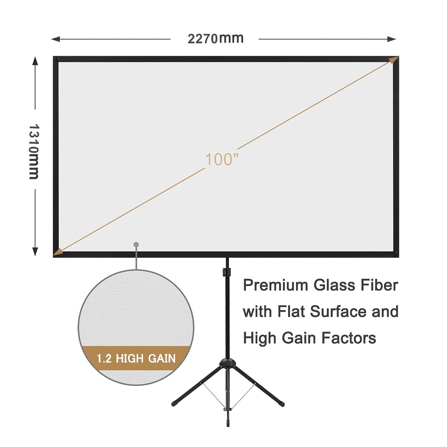 Projector Screen with Stand, 100 Inch Outdoor Projection Screen 16:9 and Tripod Stand, Portable Projector Screen, 1.2 Gain, Lightweight and Compact