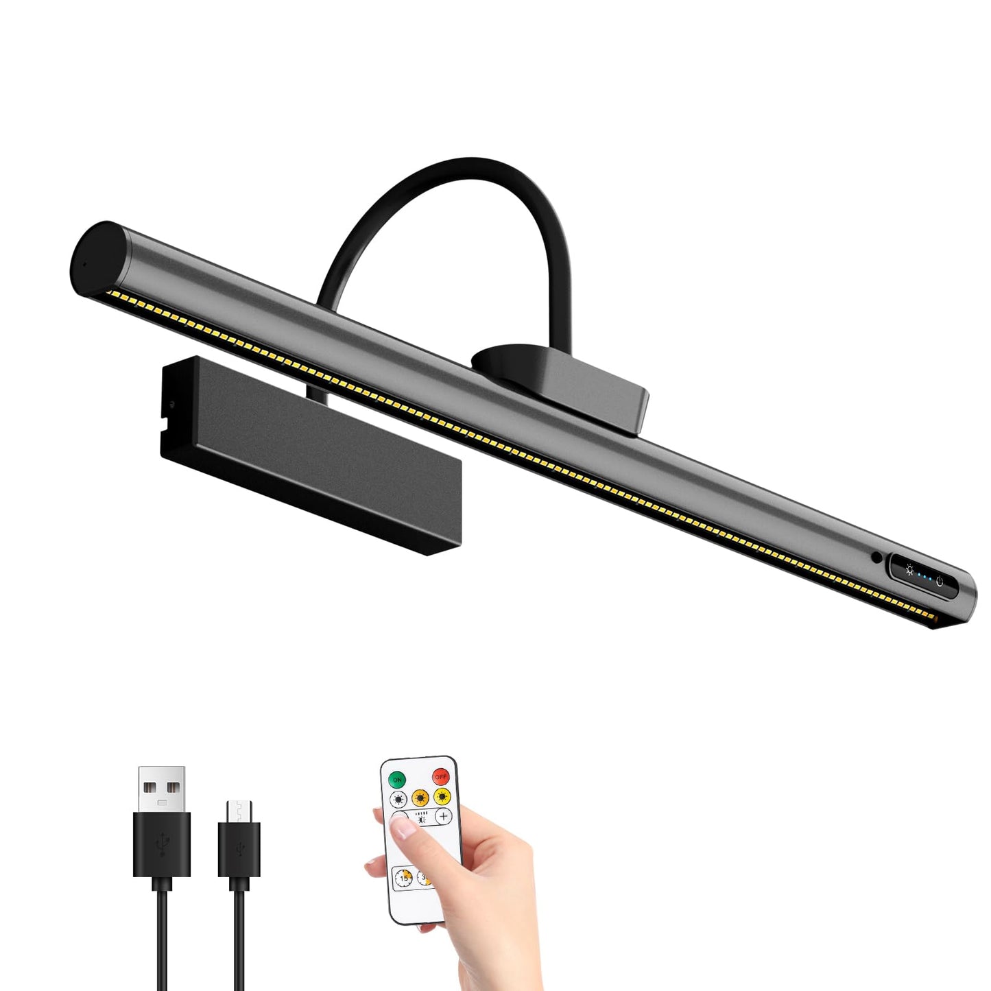 Bridika Picture Light Battery Operated, 19.7in Picture Lights for Wall, 3 Colors & Brightness Dimmable, Rechargeable Art Light for Paintings Photo