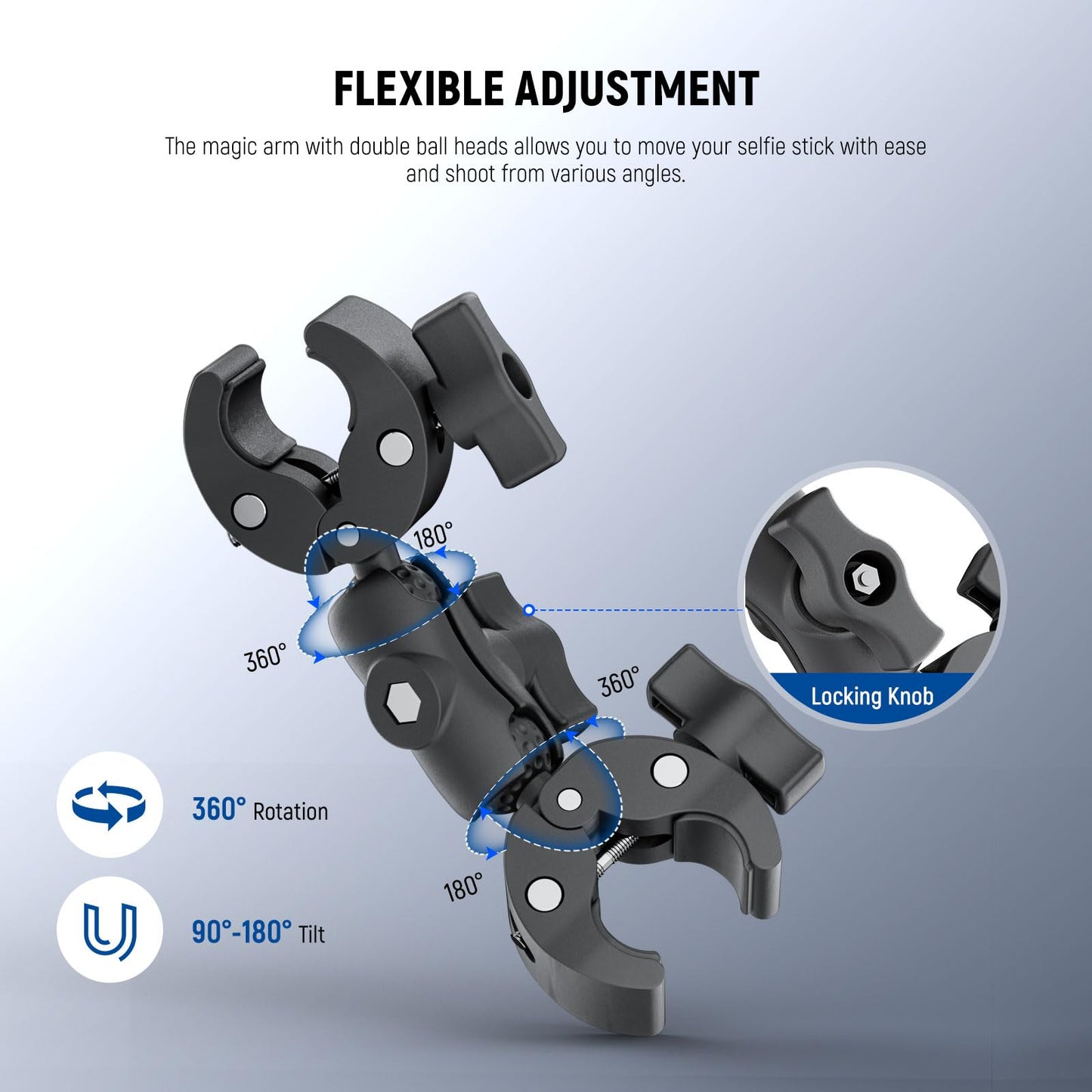 NEEWER Basics Motorcycle Bike Mount Accessories Kit, Invisible Selfie Stick Bicycle Handlebar Clamp Holder Compatible with Insta360 DJI OSMO 360
