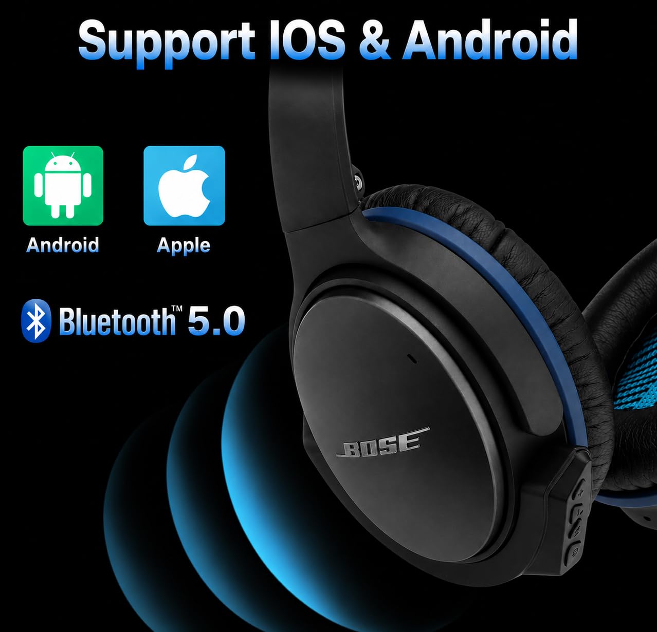 YOCOWOCO Upgraded aptX Wireless Bluetooth Adapter for Bose QuietComfort 25 QC 25Headphones with Mic/Volume Control, Black