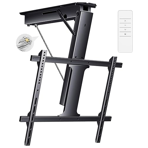 Yegosh Electric Ceiling TV Mount, Remote Adjustable Flip Down Bracket for 32 to 70 Inch Flat Curved Screen TVs Max VESA 600x400mm, Motorized TV