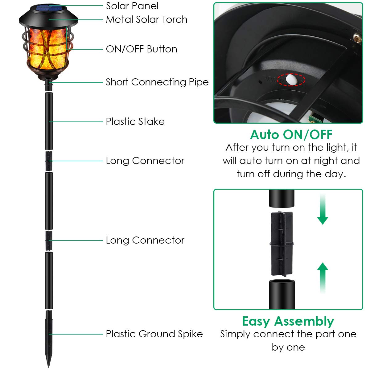 TomCare Solar Outdoor Lights Metal Flickering Flame Torches Waterproof Heavy Duty Pathway Landscape Lighting Dusk to Dawn Auto On/Off for Garden Patio