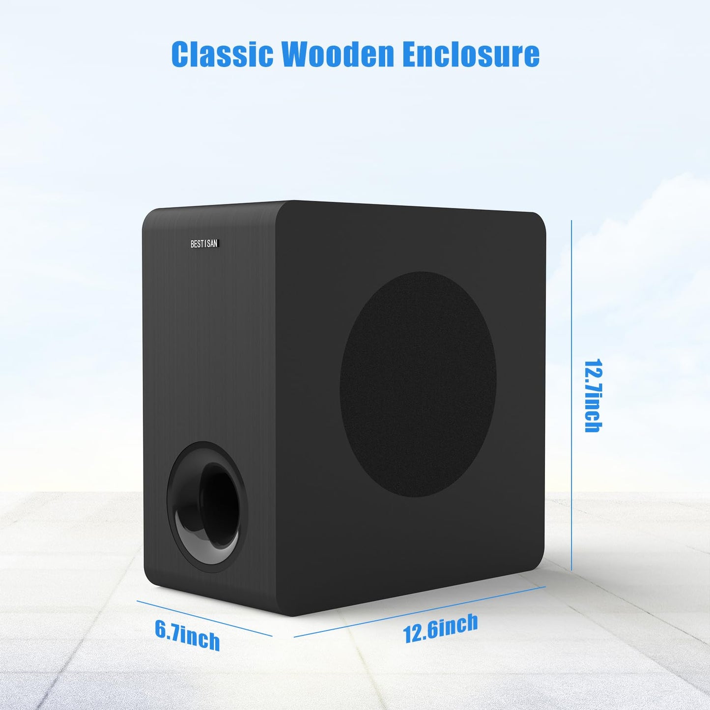 BESTISAN Powered Subwoofer, 6.5'' Side Firing Home Audio Sub, Deep Bass Response Subwoofers, Easy Setup with Home Theater Systems, TV, Speakers, RCA