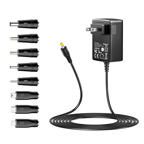 Basicvolt 5V 2A AC Adapter, Versatile 5Volt 2Amp Power Supply Wall Charger Power Adapter w/ 8 Tips for Camera, BT Speaker, GPS, USB Hub, TV Box…