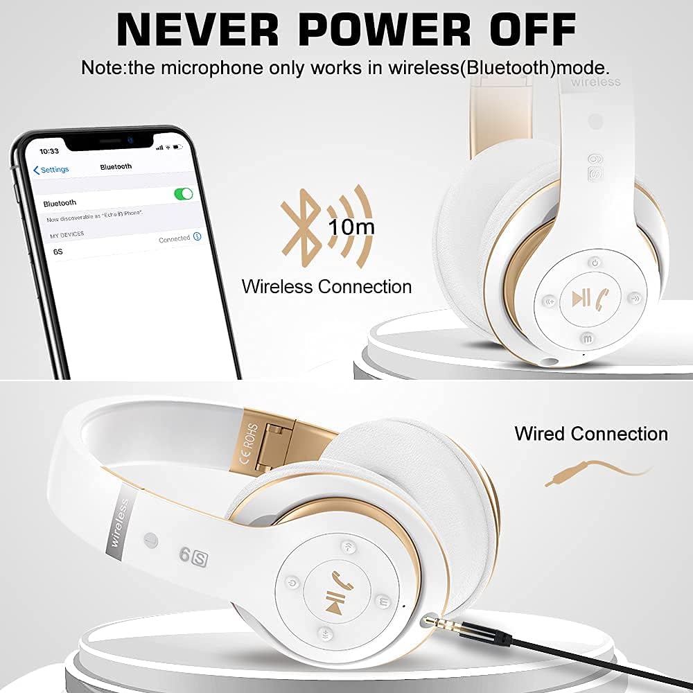 6S Wireless Bluetooth Headphones Over Ear, Hi-Fi Stereo Foldable Wireless Stereo Headsets Earbuds with Built-in Mic, Volume Control, FM…