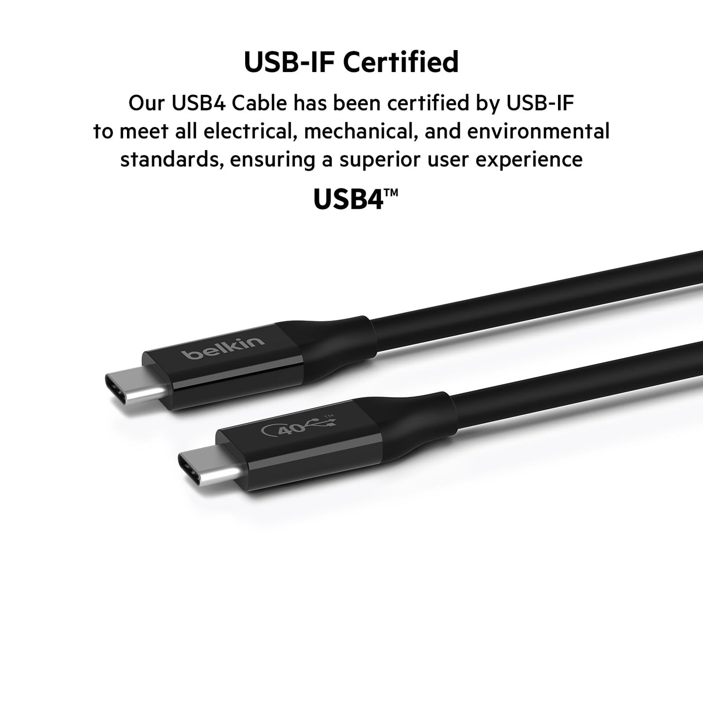 Belkin USB 4 Cable, 2.6ft (0.8m) USB IF Certified with Power Delivery up to 100W, 40 Gbps Data Transfer Speed and Backwards Compatible