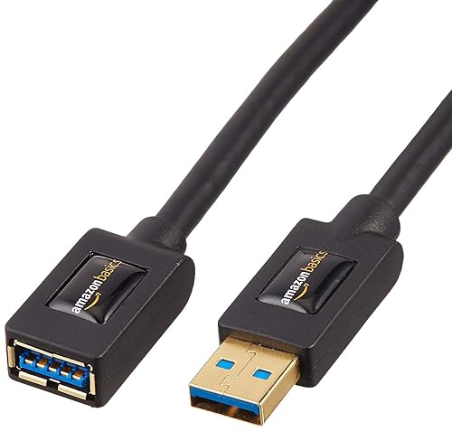 Amazon Basics 2-Pack USB-A 3.0 Extension Cable, 4.8Gbps High-Speed, Male to Female Gold-Plated Connectors, 3 Foot, Black