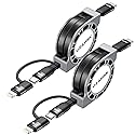 UZAHSK 2 in 1 Retractable USB-C to Lightning/Type-C Charger, 2Pack 4ft, 60W Fast Charge for iPhone 13/14/15/16/17 Pro…
