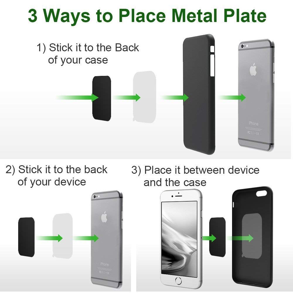 Great 1 Universal Metal Plates with 3M Adhesive for All Magnetic Car Mounts, Cell Phone, Tablet Holder, Cradle-Less, Air Vent Mount, 6 Rectangular, 6