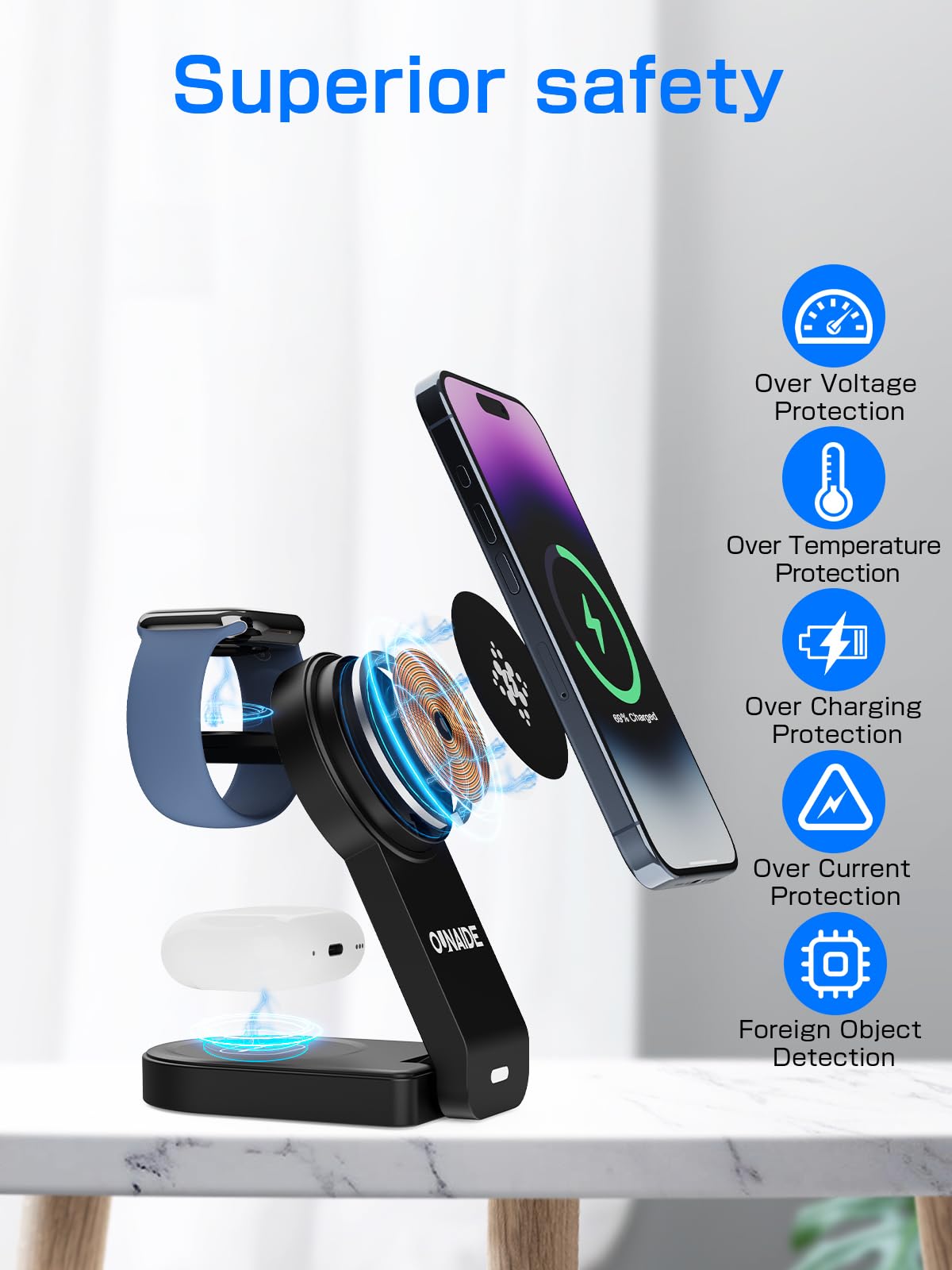2025 Magnetic 3 in 1 Wireless Charger, Mag-safe Charger Stand Wireless Charging Station for Apple iPhone 16/15/14/13/12 series, for Apple Watch