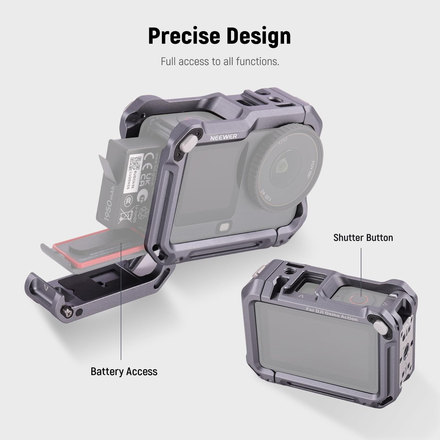 NEEWER Protective Cage Compatible with DJI Osmo Action 6, Aluminum Quick Release Expansion Frame Case Action Camera Accessories, 1/4" Thread & Cold