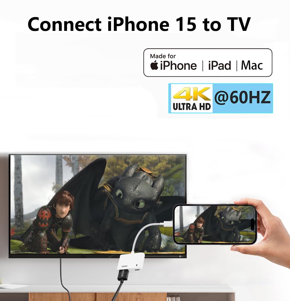 Apple MFi Certified USB-C to HDMI Adapter 4K@60Hz for iPhone 17 16 15 MacBook Pro Air iPad Pro, Digital AV HDMI 2.0 Cord Compatible with Samsung