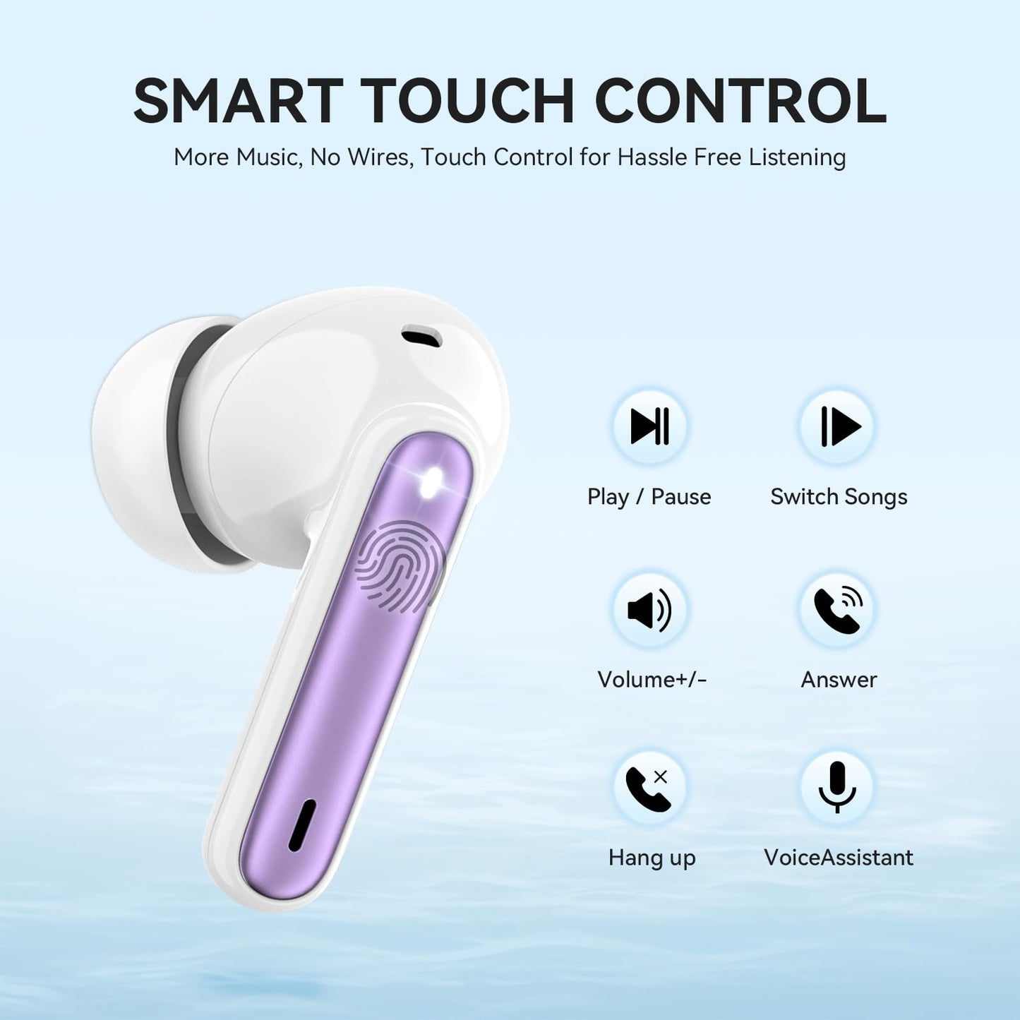 MoBadeety Wireless Earbuds, Bluetooth 5.3 Headphones 40Hrs Playtime Deep Bass Stereo, LED Power Display, Call Noise Canceling Headphones with Mic, IP7