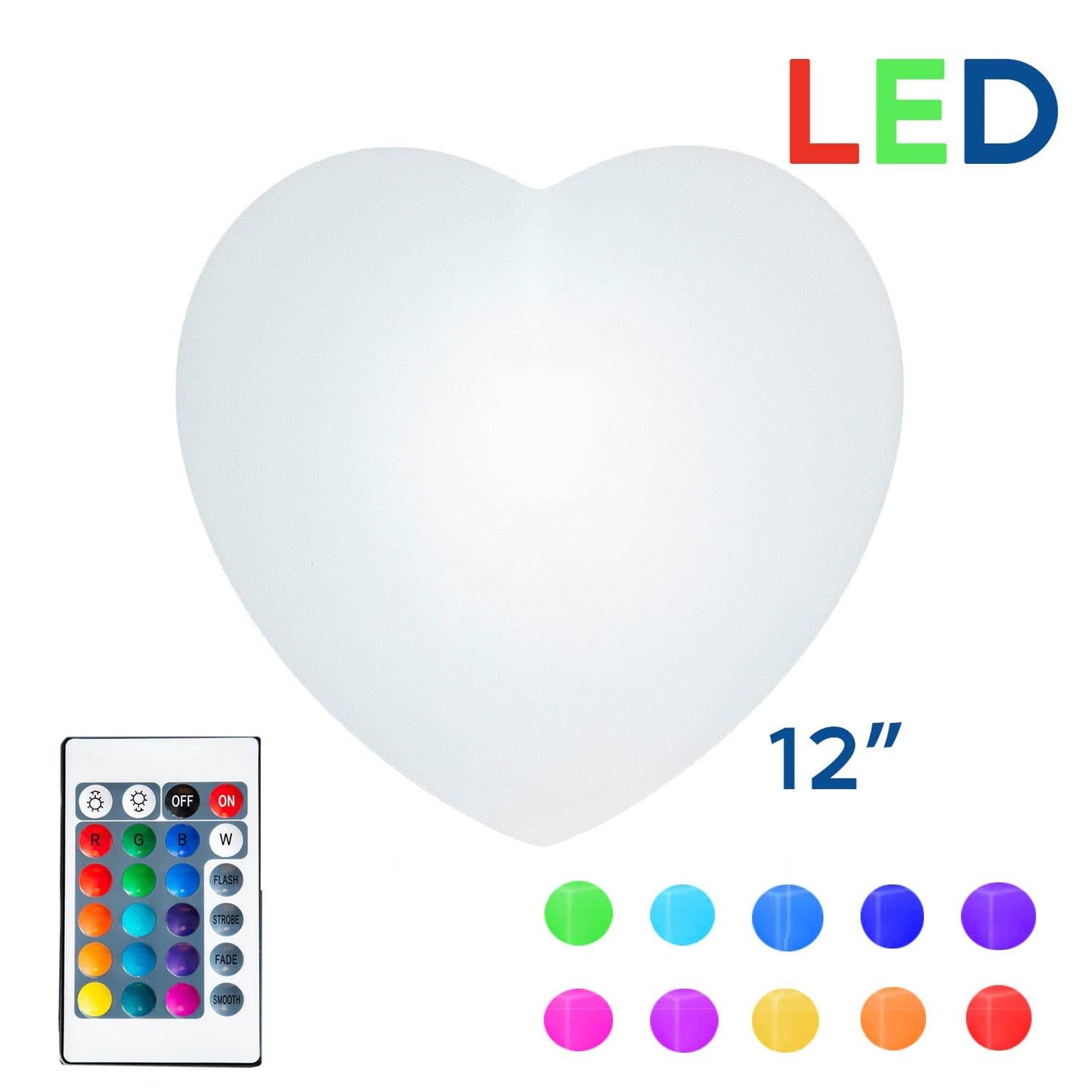 Novelty Lights 12 Inch RGB Heart Rechargeable Night Light, Waterproof Mood Lighting with Remote Control, Color-Changing Glow Heart for Indoor/Outdoor