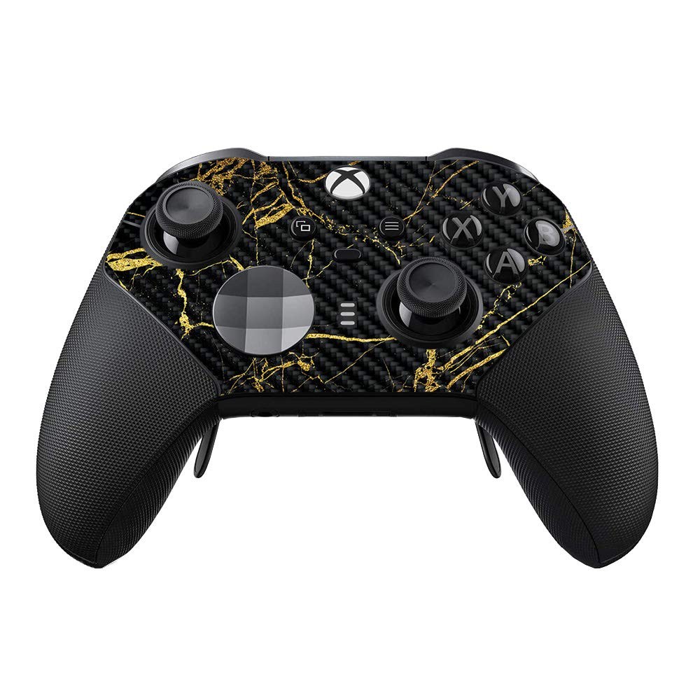 MightySkins Carbon Fiber Skin Compatible with Xbox Elite Series 2 Controller - Black Gold Marble | Protective, Durable Textured Carbon Fiber Finish |