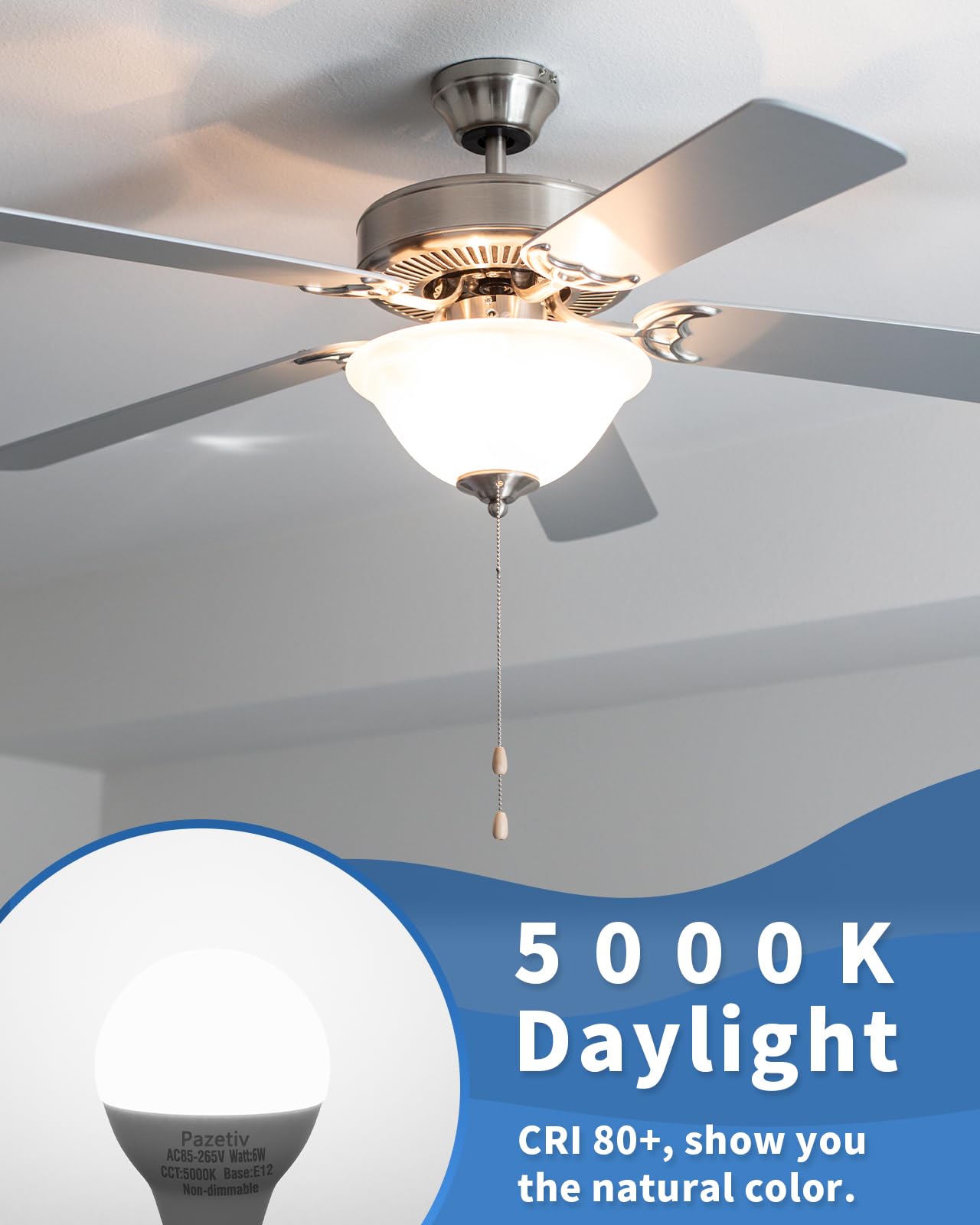 8 Pack E12 LED Ceiling Fan Light Bulbs, A15, 60W Equiv., Daylight 5000K