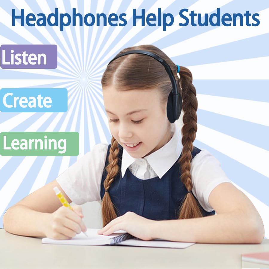 Ladont 50 Pack Classroom Headphones Bulk for Students School, Wired Class Set Headphones for Kids Children Toddler Boys Girls Teen(Black)