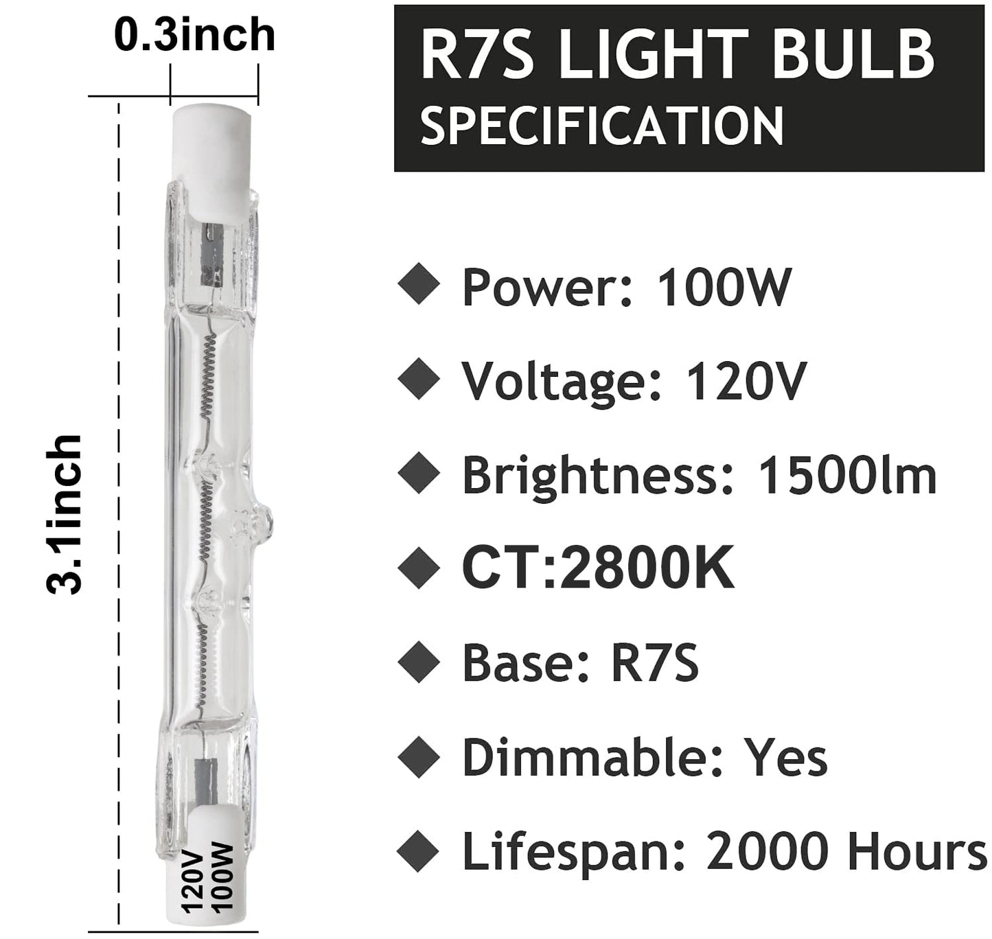 JJHXSM 6pcs R7S J78 Halogen Light Bulbs 120V 100W Tungsten Filament Double Ended Halogen Light Bulbs