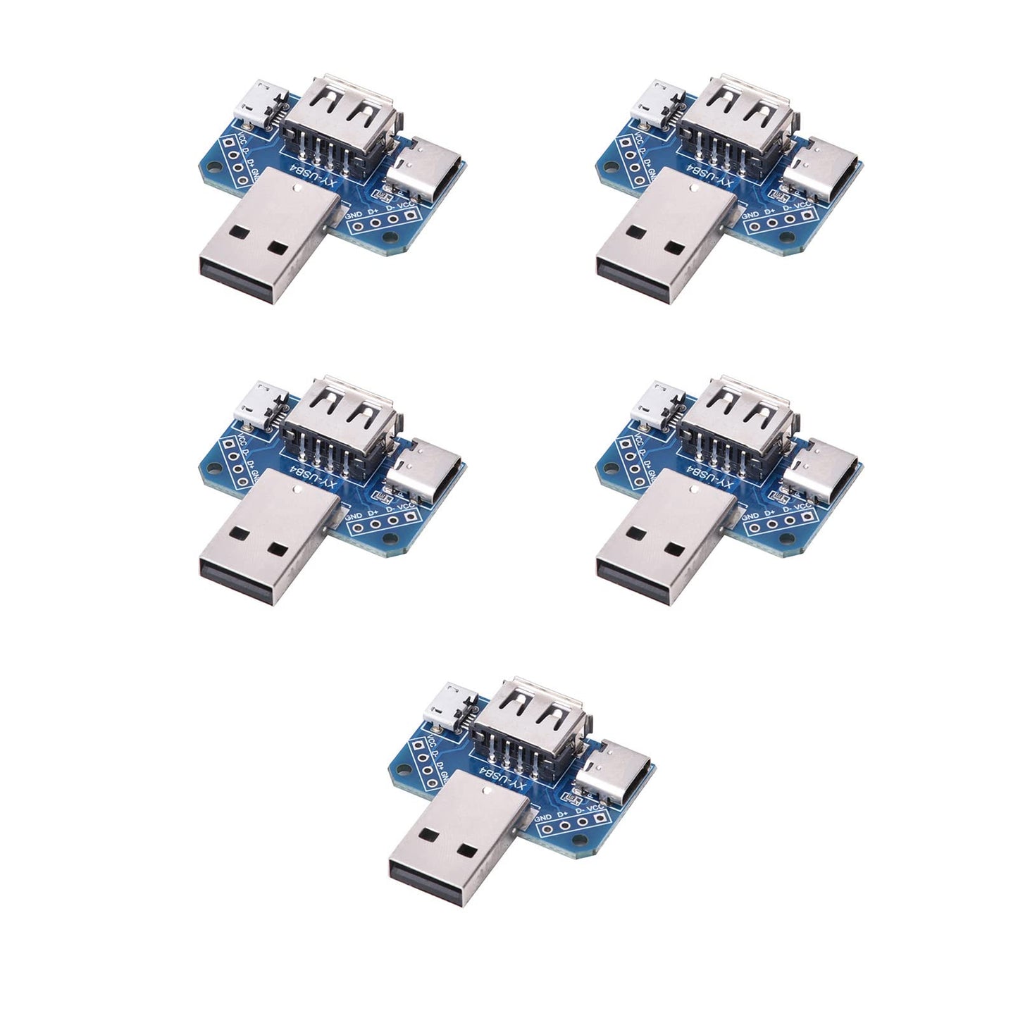 5-Piece Mini USB-C Adapter Kit for Micro USB to USB-C Conversion, Male to Female DIP Socket Adapters with 2.54mm Pitch for Electronics Prototyping