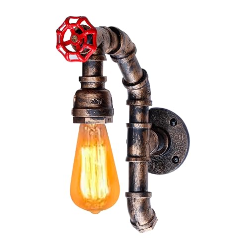 XEYOU Retro Wall lamp Vintage Industrial Steampunk Wall Sconce with Switch Metal Water Pipe Wall Mounted Light Fixture E26 Edison Bulb for Cafe Bar