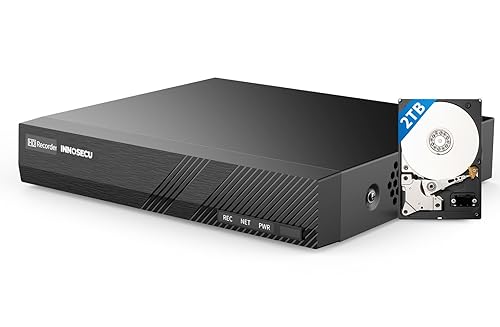 INNOSECU 8 Channel PoE NVR, 4K Network Video Recorder Works with 8MP/5MP/4MP IP Cameras, Human/Vehicle Detection, 1-SATA Up to 8TB, Pre-Install 2TB