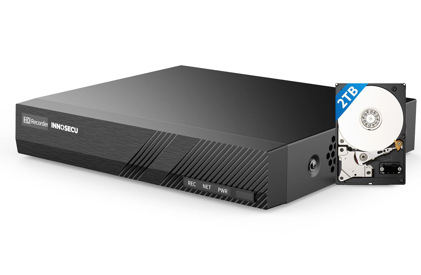 INNOSECU 8 Channel PoE NVR, 4K Network Video Recorder Works with 8MP/5MP/4MP IP Cameras, Human/Vehicle Detection, 1-SATA Up to 8TB, Pre-Install 2TB