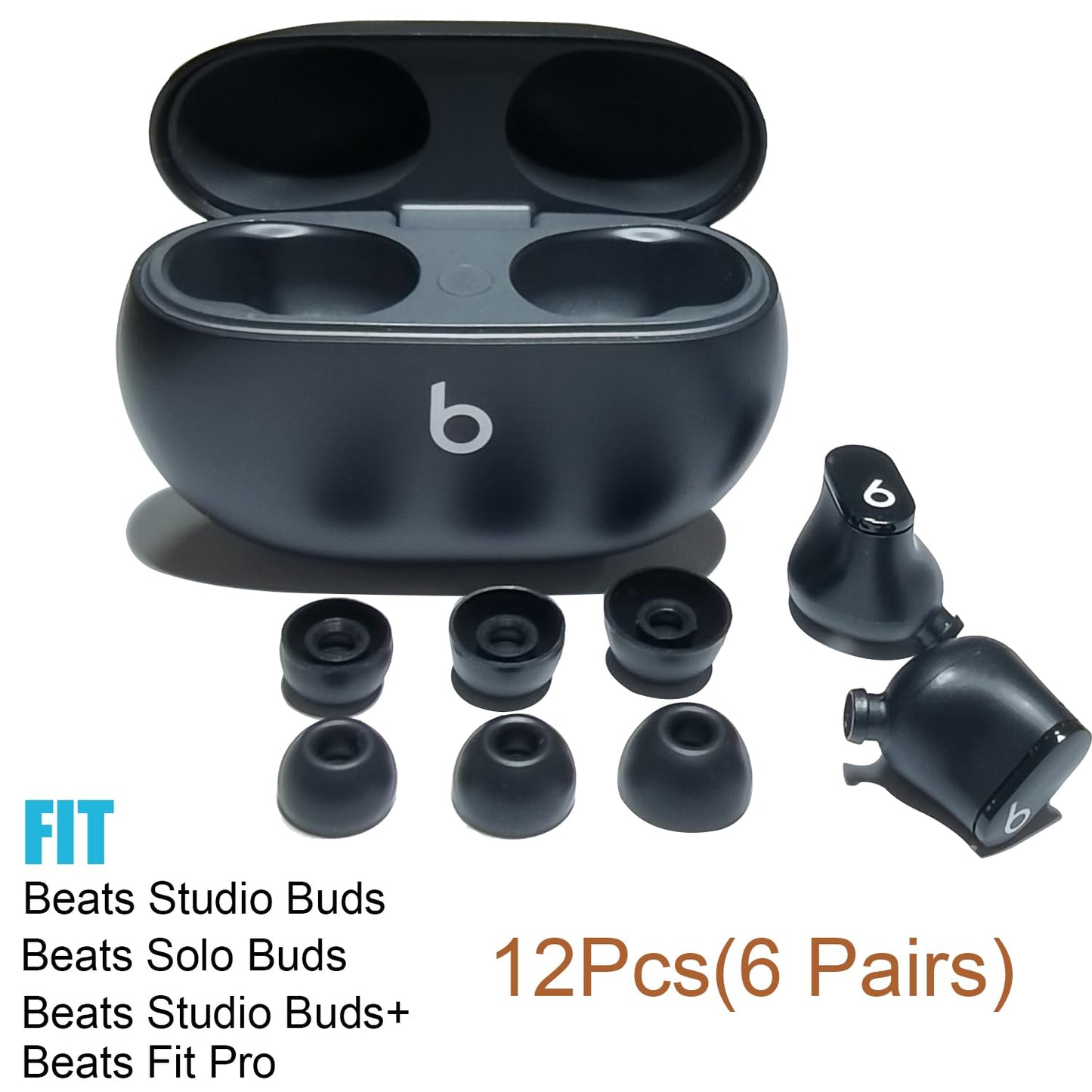 Luckvan Silicone Ear Tips for Beats Studio Buds Tips Replacement Ear Earbuds Tips for Beats Studio Buds+/Fit Pro/Solo Buds Earbuds 6 Pairs LMS Black