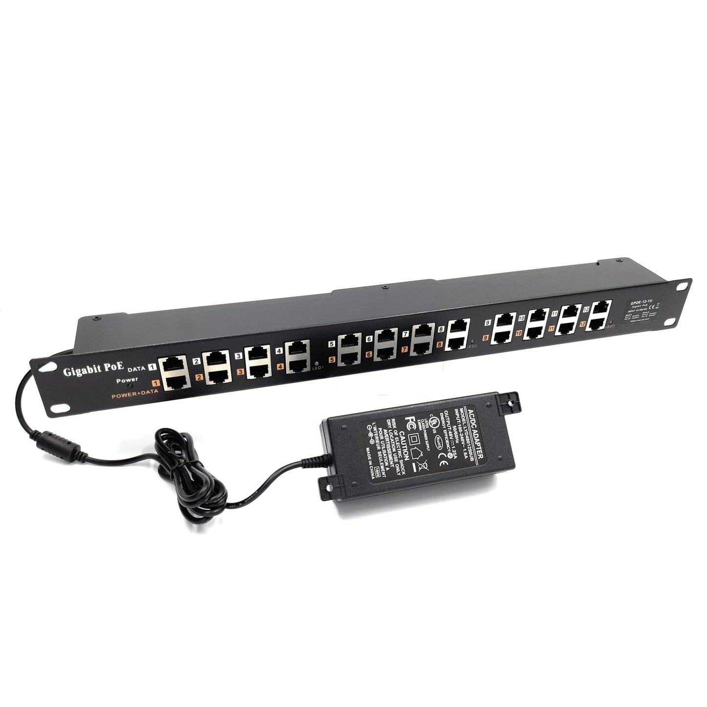 PoE Texas 12 Port Gigabit PoE Injector - Passive Power Over Ethernet Midspan Injector with 48 Volt 60 Watt Power Supply for 802.3af/at Devices - Mode