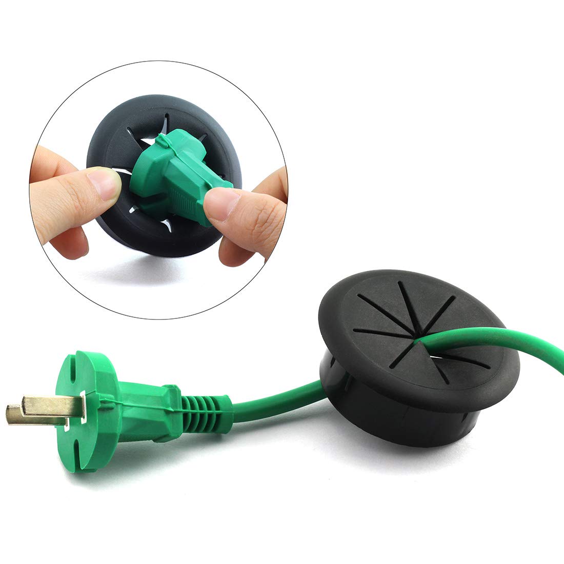 HJ Garden 2pcs 2-3/8 inch Flexible Desk Cord Grommets Wire Organizer Hole Cover for Managing and Hiding Office PC Desktop Cable(Black)