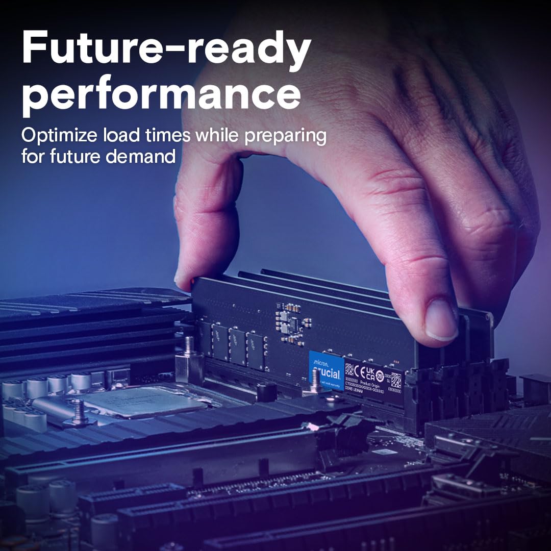 Crucial 16GB DDR5 RAM, 4800MHz CL40 Desktop Memory, UDIMM 288-Pin, Compatible with 12th Gen Intel Core and AMD Ryzen 7000 - CT16G48C40U5
