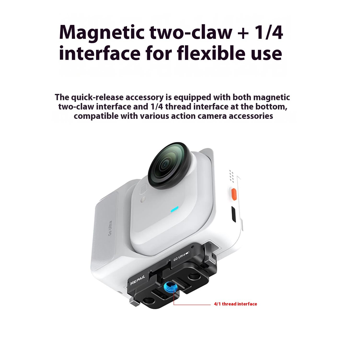 XYYORITRIX Quick Release Mount for Insta360 Go Ultra Camera Aluminum Metal 1/4 Screw Camera Bracket Folding Magnetic Extension Mount Anti-Vibration