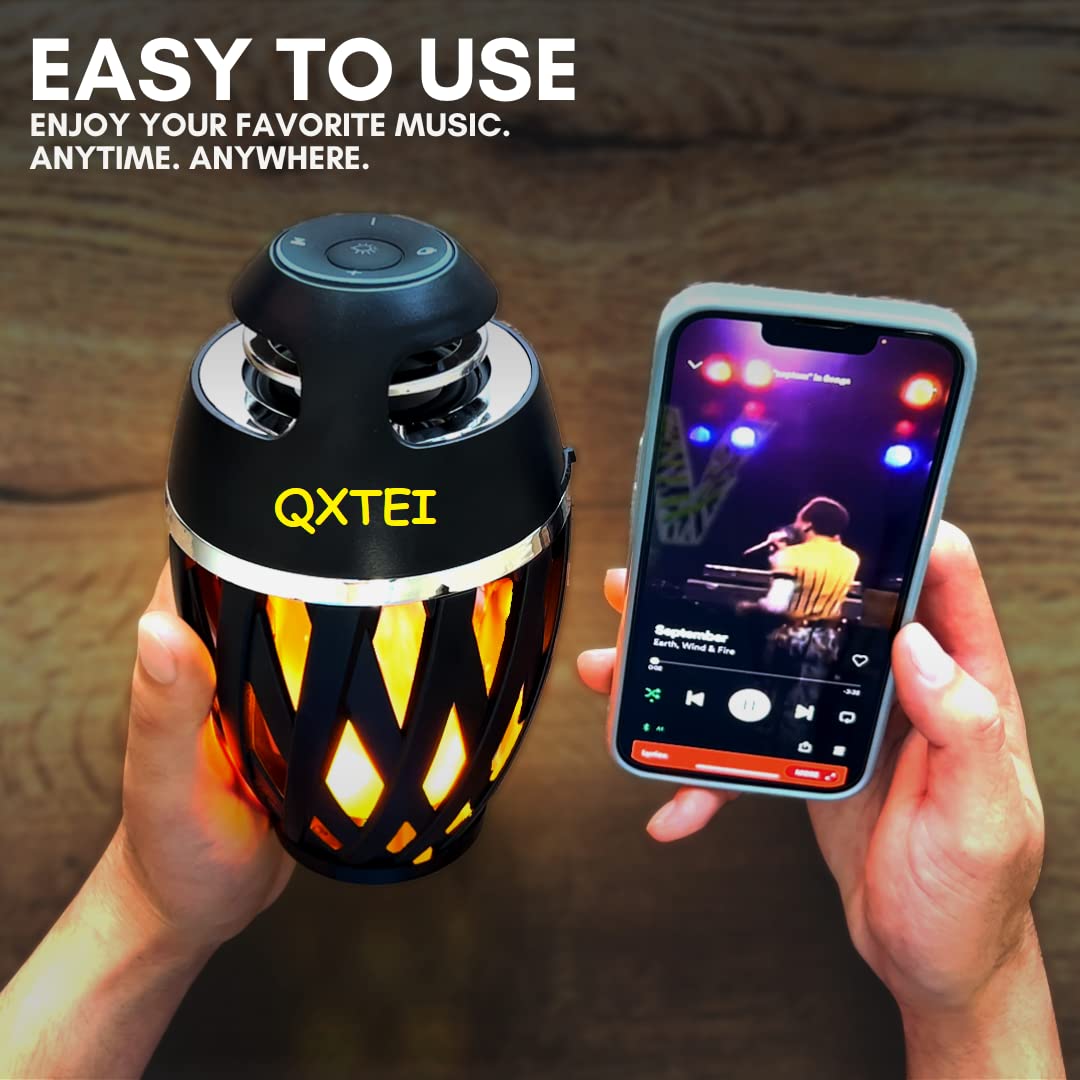 QXTEI Bluetooth 5.0 96-LED Light Flame Speaker for Indoors/Outdoors | Waterproof, Wireless, Portable 4-6 Hours Playtime | Android & iPhone Compatible
