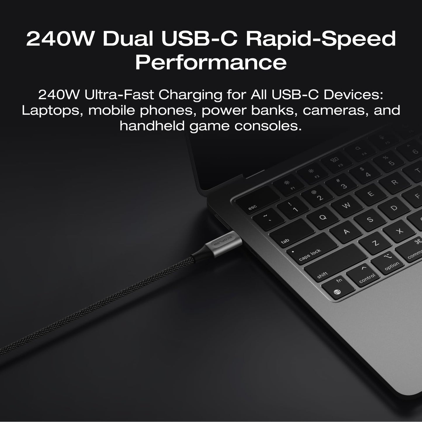 EF ECOFLOW Rapid Pro USB-C to USB-C Cable (240W, Nylon), 240W Dual USB-C Charging, 6 ft.Type C Charger
