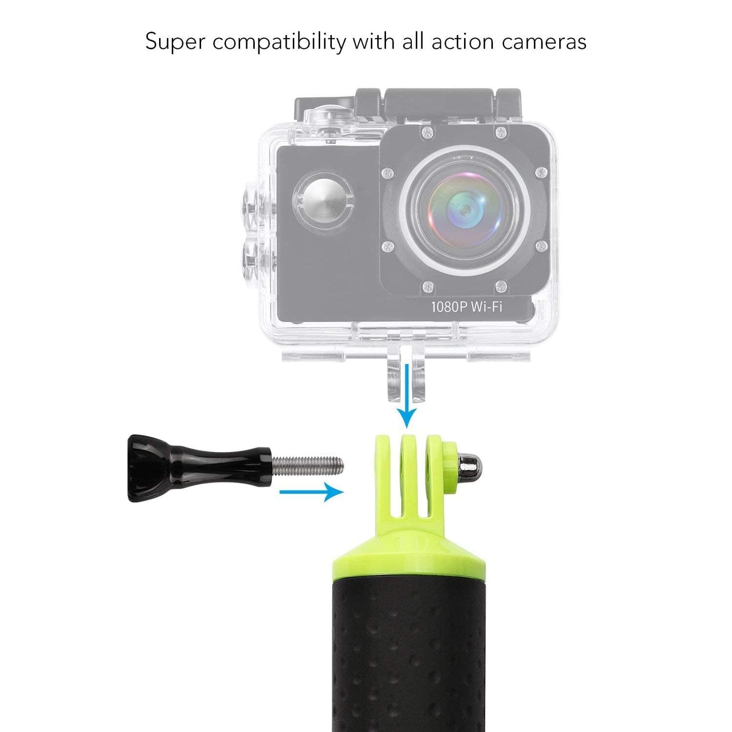 WOLFANG Action Camera Floating Hand Grip Camera Handle Waterproof Monopod Hand Grip Float Stick Selfie Floating for Action Camera Sports Camera