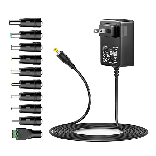 Basicvolt Universal AC Adapter 9V 2A Power Supply Center Positive DC 9 Volt 1.8A 1.5A 1A 0.8A 0.5A 450mA Power Cord Charger for LED Strip Light CCTV…