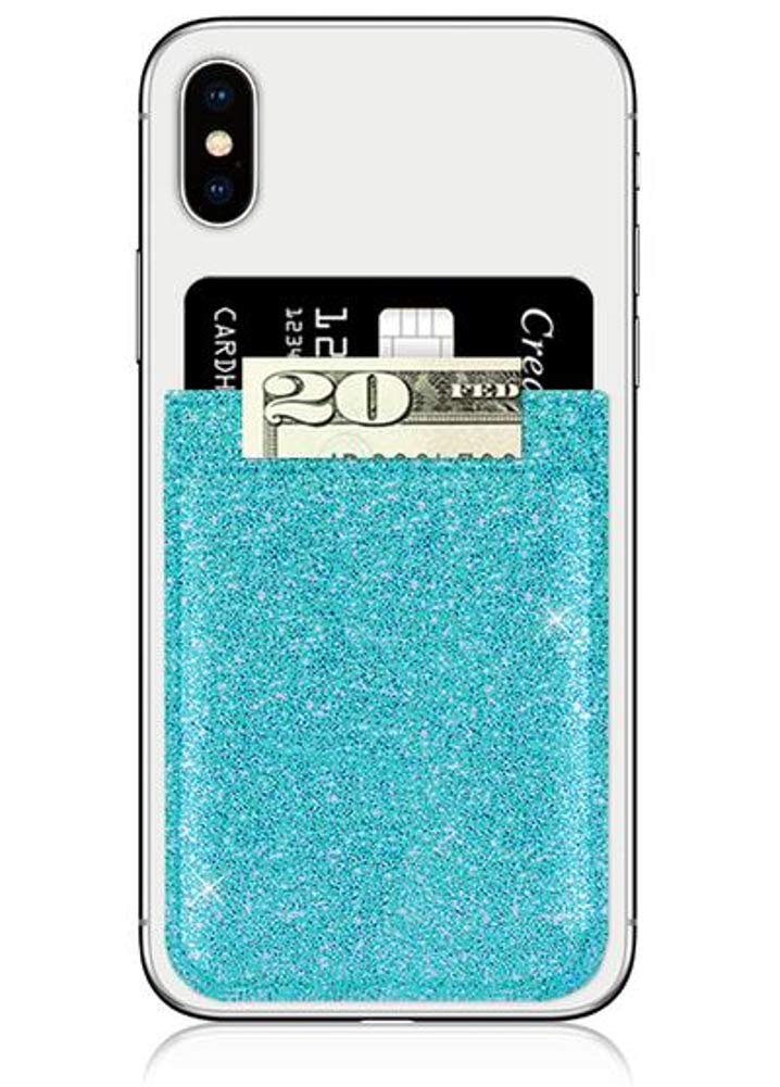 iDecoz Phone Pockets - Stick On Credit Card Wallet - Slim Card Holder - Universal fit - Apple - iPhone - Samsung - Galaxy - and More. (Turquoise