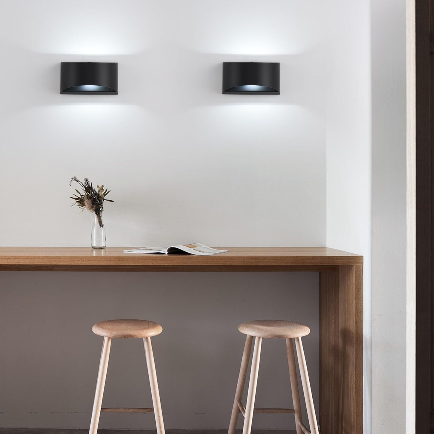 SHIWEIDA Black Modern LED Wall Sconces,Hardwired Wall Sconces with 3 Color Dimmable Indoor Up and Down Wall Mount Light Hardwired Indoor Wall