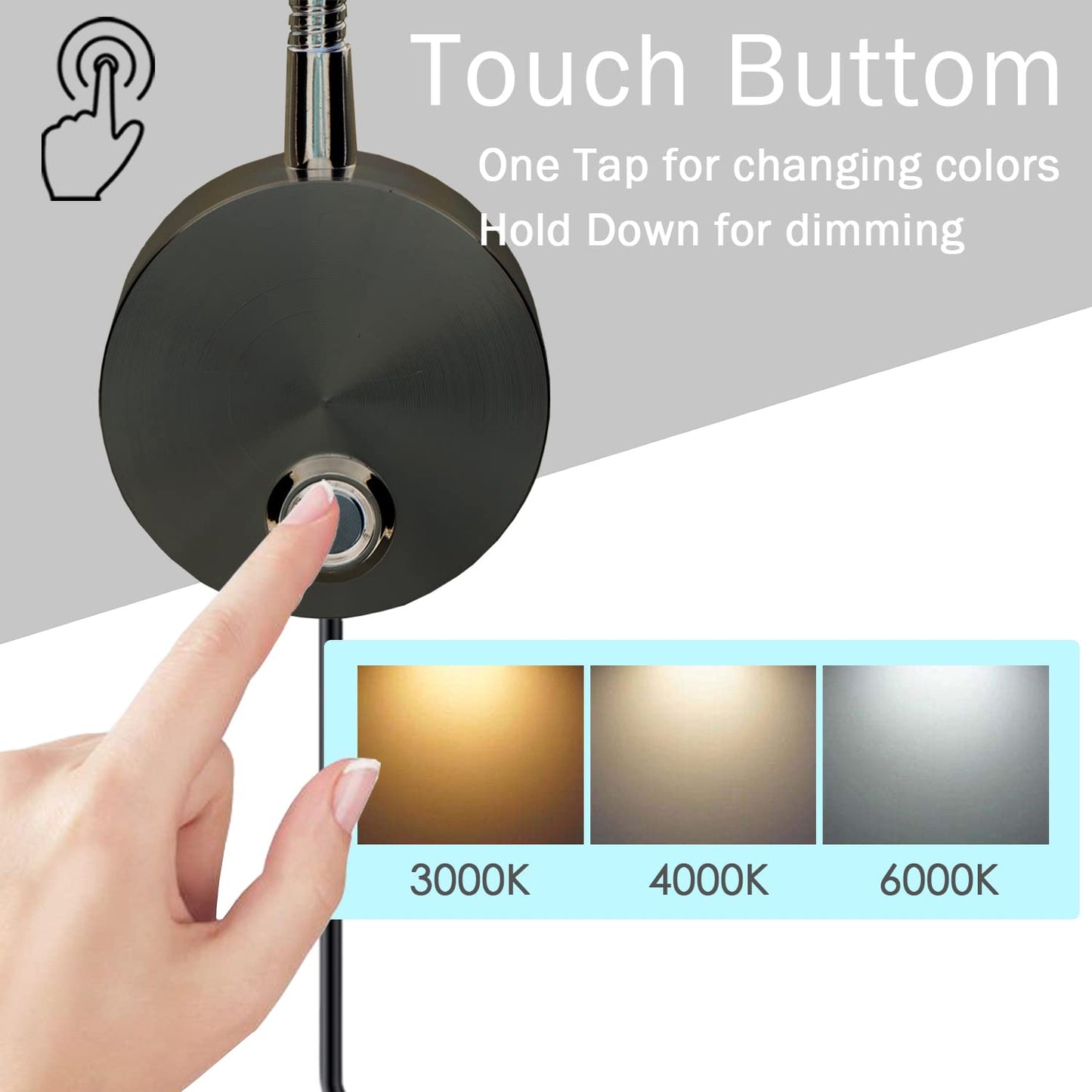 Adust Bedside Reading Light for Bed, Bed Wall Mounted Reading Light, 3W LED Touch Dimmable Brightness Minimalist Wall Headboard Reading Lamp, 3 Colour