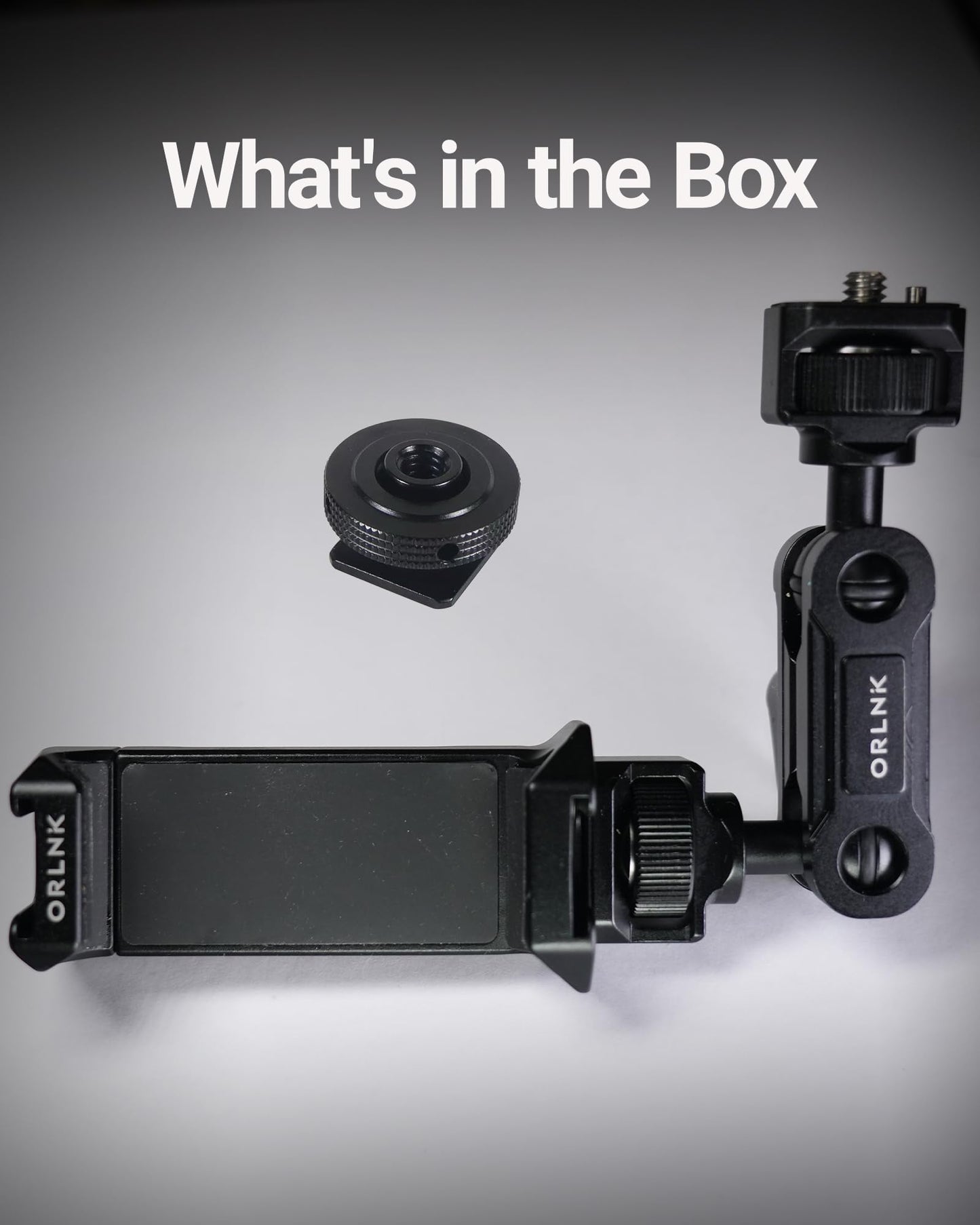 ORLN'K Aluminum Phone Mount for Tripod, Adjustable Phone Tripod Mount with Cold Shoe, Arca Swiss Quick Release Plate, Lock Fits for iPhone 16 15 14 13