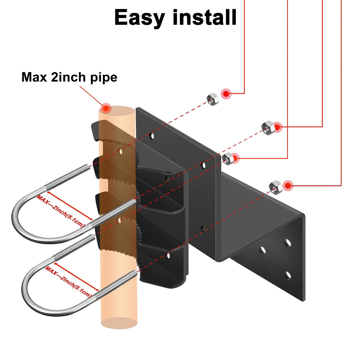 Antenna Mount Outdoor Antenna Pole Mast Mount Bracket- Heavy Duty Steel with U-Bracket Assembly + 6 Screws