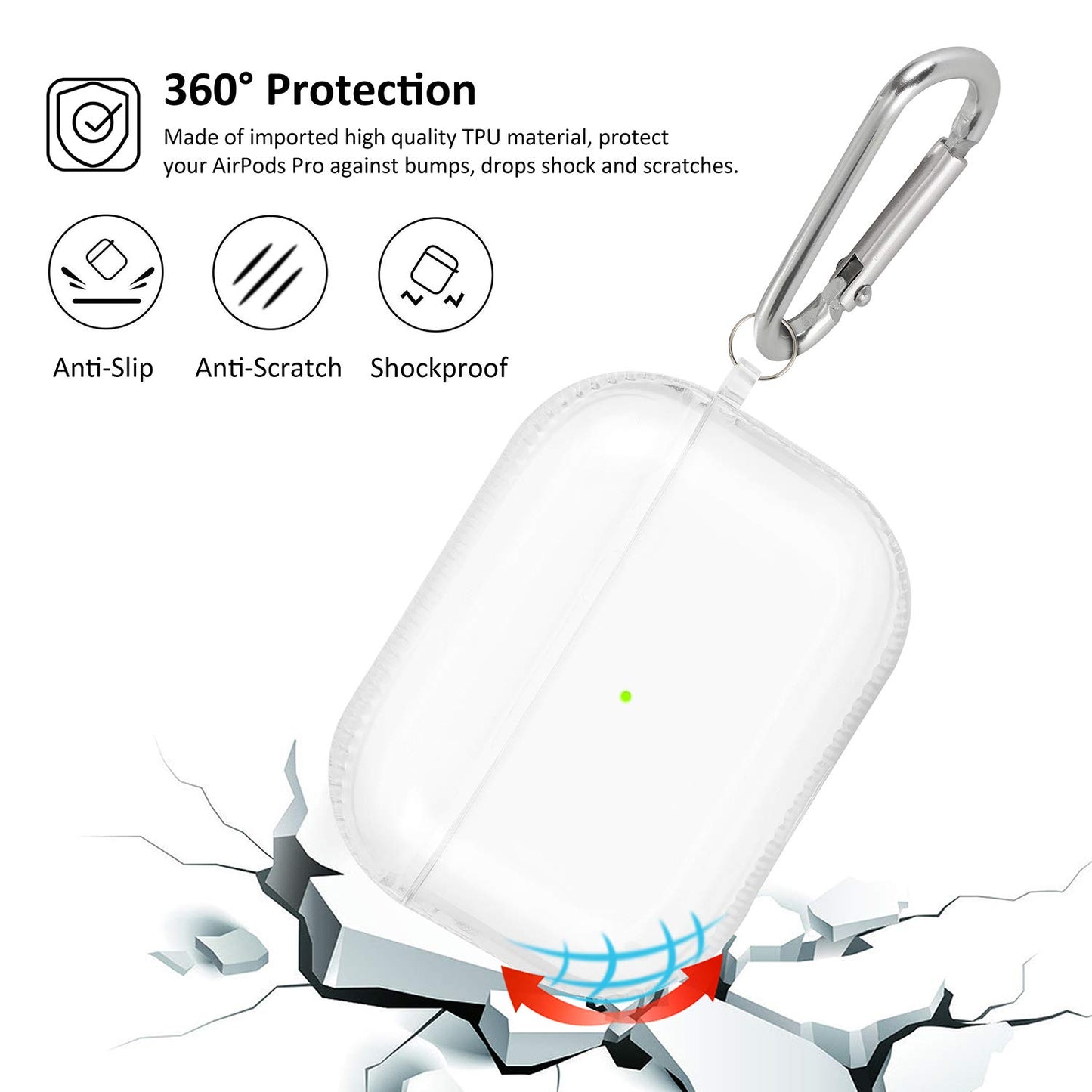 KOREDA Protective Cover for AirPods Pro 2nd Generation/1st Generation, Soft Clear Shockproof and Anti-Fingerprint Case with Keychain for AirPods Pro