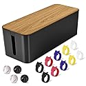 Cable Management Box Large - Wooden Grain Cable Organizer Box to Hide Wires&Power Strips,TV&Desk Computer Wires,with Cable Clips&Reusable Cable Ties